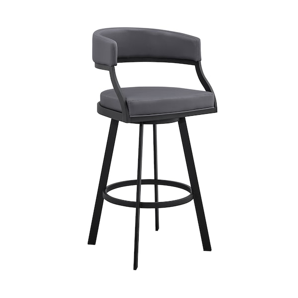 Armen Living Saturn 30" Bar Height Swivel Gray Faux Leather and Black Metal Bar Stool LCSNBABLKGR30 - main